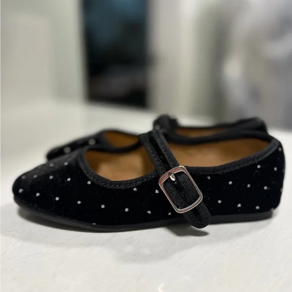 J. Crew Toddler Size 11 | Black Velvet Polka Dot Flats - Picture 3 of 8